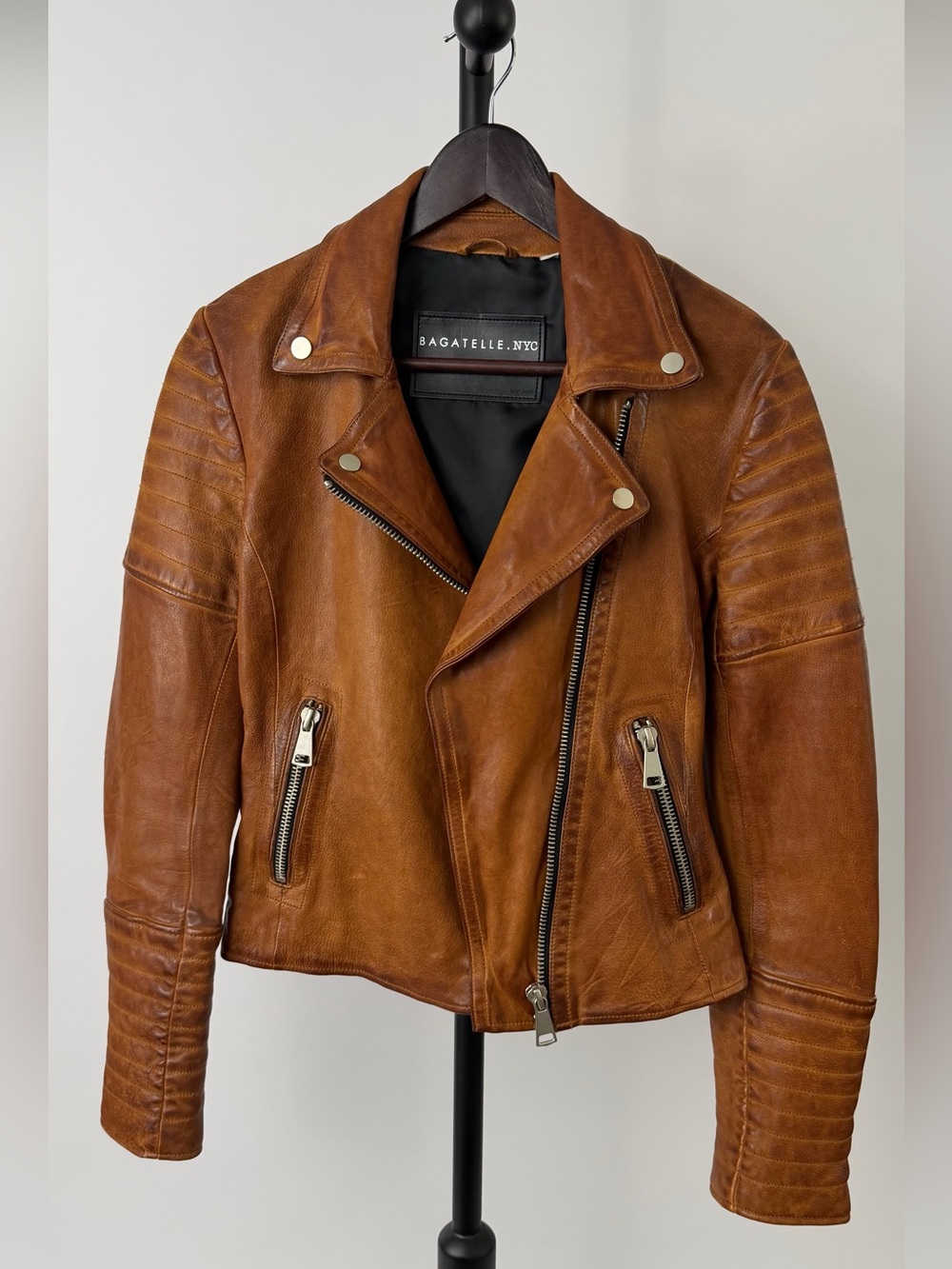 Bagatelle Cognac Brown Genuine Leather Biker Jacket